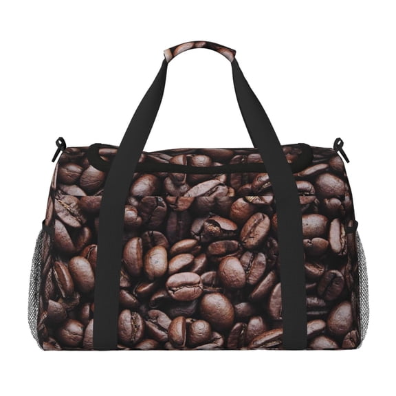 Kuqiui Coffee Bean Print Foldable Travel Duffel Bag Tote Carry on Luggage Bag Personal item Sports Gym Bag Water Resistant Weekender Overnight Bags for Women and Men