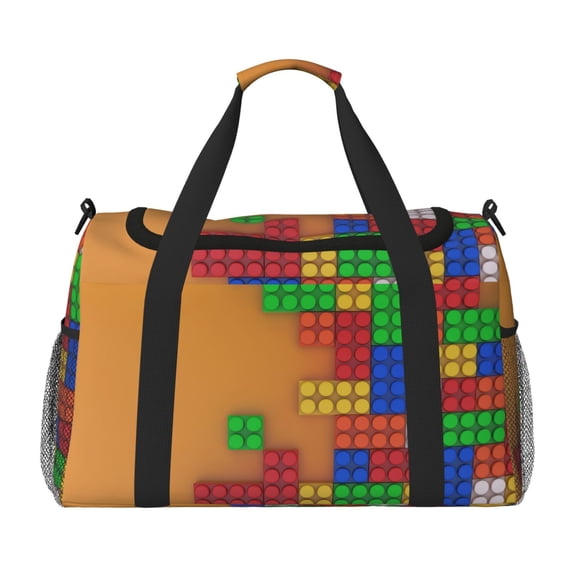 Kuqiui Colorful Building Blocks A Print Foldable Travel Duffel Bag Tote Carry on Luggage Bag Personal item Sports Gym Bag Water Resistant Weekender Overnight Bags for Women and Men
