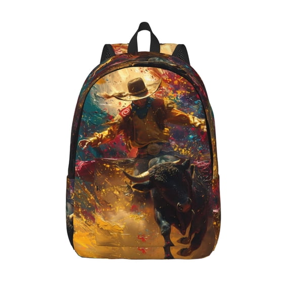 Kuqiui Colorful Bull Western Man Print Canvas Travel Laptop Backpack for Men Women,Business Work Rucksack College School Computer Bag Fits 15.6 Inch Notebook
