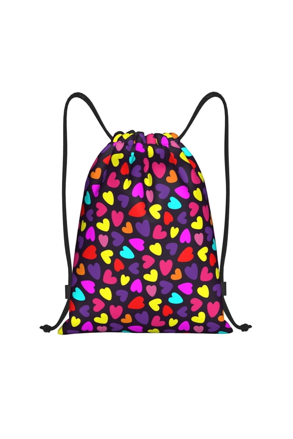 Colorful Hearts Print Drawstring Backpack Drawstring Bags,Draw String Back Bag Drawstring Bags for Sports,Gym,Travel,Swimming,Beach