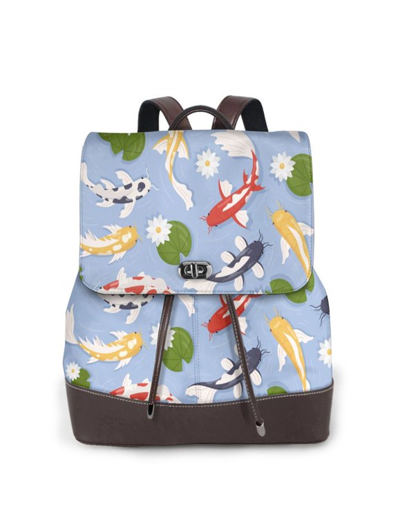 Colorful Koi Fish Print Leather Backpack Purse For Women Fashion Ladies Vintage Bags Casual College Travel Backpacks bag