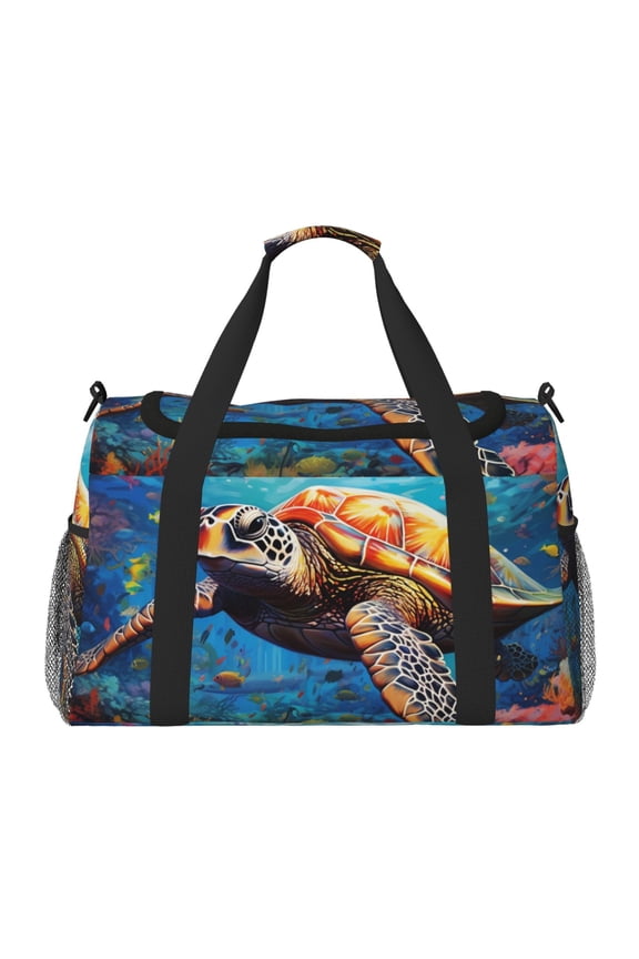 Colorful Underwater Sea Turtle Print Foldable Travel Duffel Bag Tote Carry on Luggage Bag Personal item Sports Gym Bag Water Resistant Weekender Overnight Bags for Women and Men