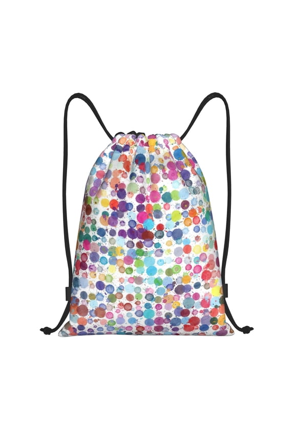 Colorful Watercolor Dots Print Drawstring Backpack Drawstring Bags,Draw String Back Bag Drawstring Bags for Sports,Gym,Travel,Swimming,Beach