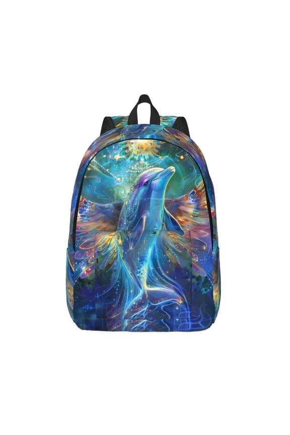 Colorful Winged Dolphin Print Canvas Travel Laptop Backpack for Men Women,Business Work Rucksack College School Computer Bag Fits 15.6 Inch Notebook