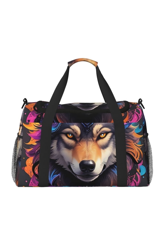 Colorful Wolf Head Print Foldable Travel Duffel Bag Tote Carry on Luggage Bag Personal item Sports Gym Bag Water Resistant Weekender Overnight Bags for Women and Men
