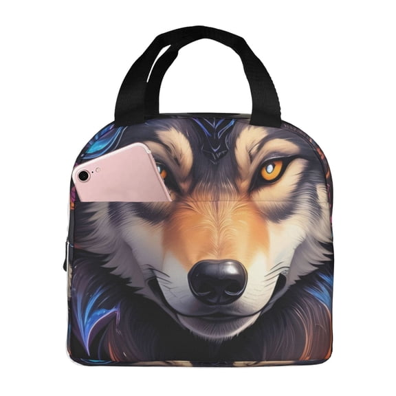 Kuqiui Colorful Wolf Head Print Lunch Bag Lunch Box for Women & Men,Large Capacity Insulated Lunch Bag for Adult,Leakproof Reusable Lunch Tote Bags for Work/Office/Travel/Picnic