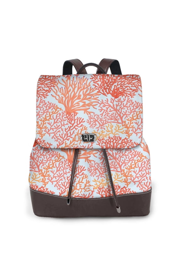 Corals Print Leather Backpack Purse For Women Fashion Ladies Vintage Bags Casual College Travel Backpacks bag