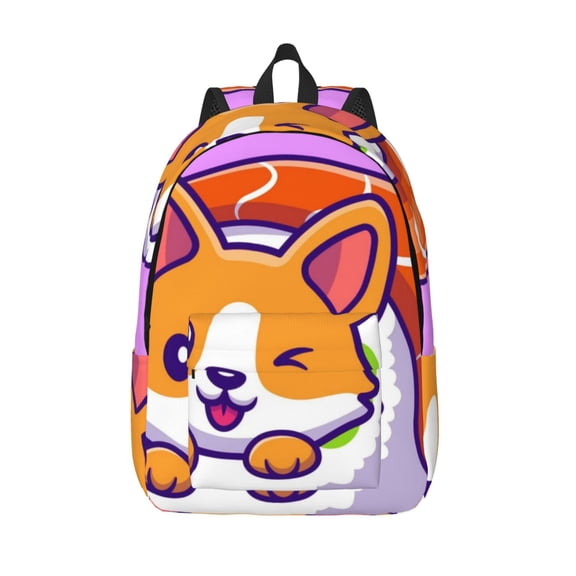 Kuqiui Corgi In Sushi Roll Print Canvas Travel Laptop Backpack for Men Women,Business Work Rucksack College School Computer Bag Fits 15.6 Inch Notebook