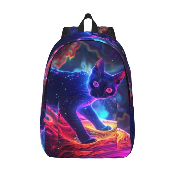 Kuqiui Cosmic Cat Psychedelic Journey Print Canvas Travel Laptop Backpack for Men Women,Business Work Rucksack College School Computer Bag Fits 15.6 Inch Notebook