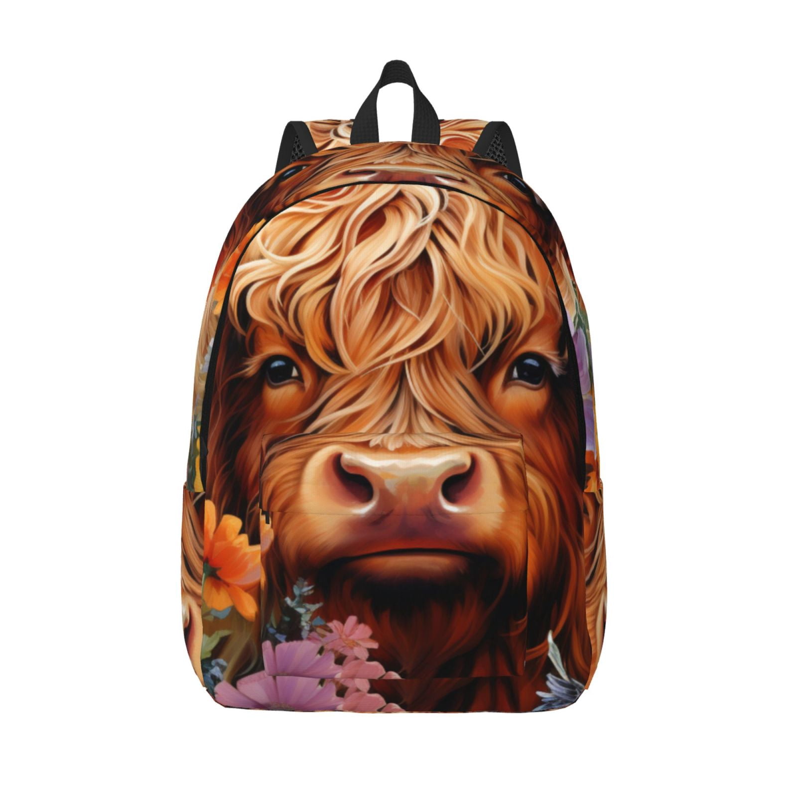 Kuqiui Countryside Colorful Floral Cow Print Canvas Travel Laptop Backpack for Men Women,Business Work Rucksack College School Computer Bag Fits 15.6 Inch Notebook