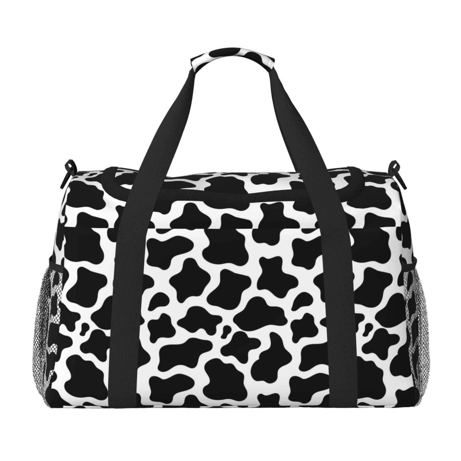 Kuqiui Cow Print Black White Print Foldable Travel Duffel Bag Tote Carry on Luggage Bag Personal item Sports Gym Bag Water Resistant Weekender Overnight Bags for Women and Men