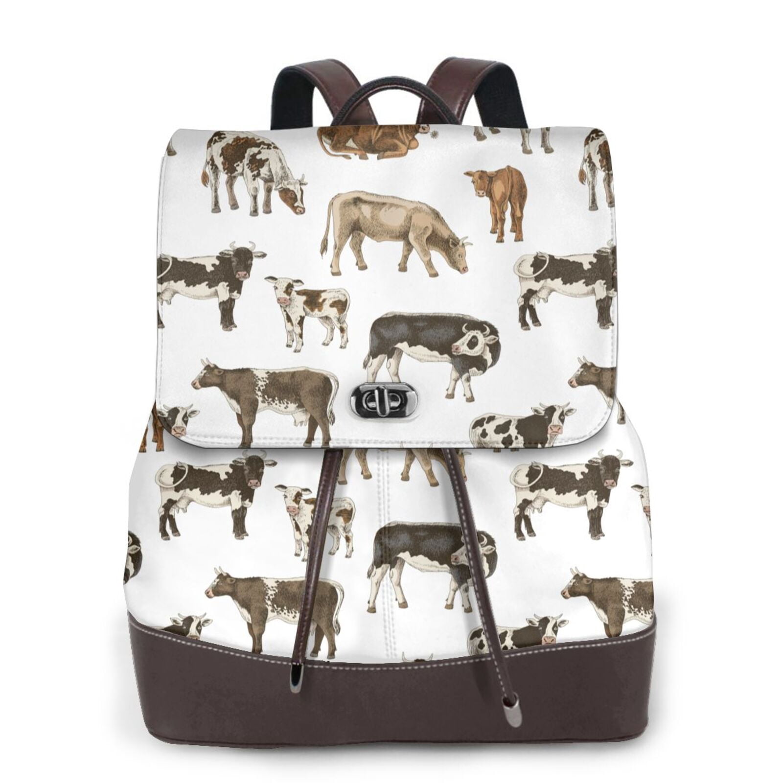 Kuqiui Cow Print Leather Backpack Purse For Women Fashion Ladies Vintage Bags Casual College Travel Backpacks bag
