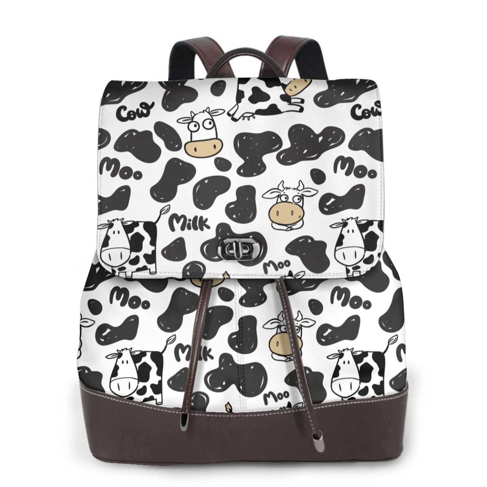 Kuqiui Cow Print Leather Backpack Purse For Women Fashion Ladies Vintage Bags Casual College Travel Backpacks bag
