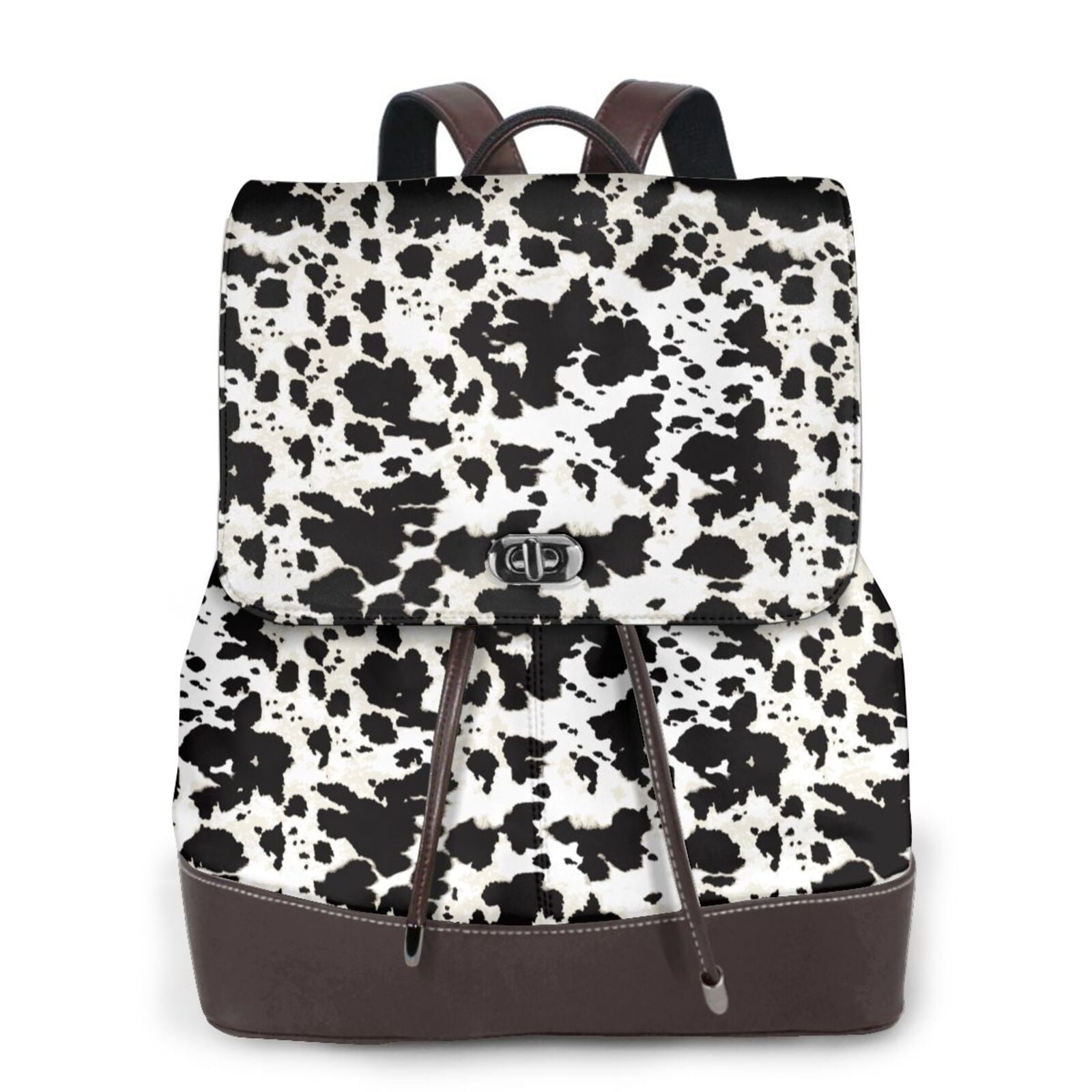 Kuqiui Cow Skin 1 Print Leather Backpack Purse For Women Fashion Ladies Vintage Bags Casual College Travel Backpacks bag