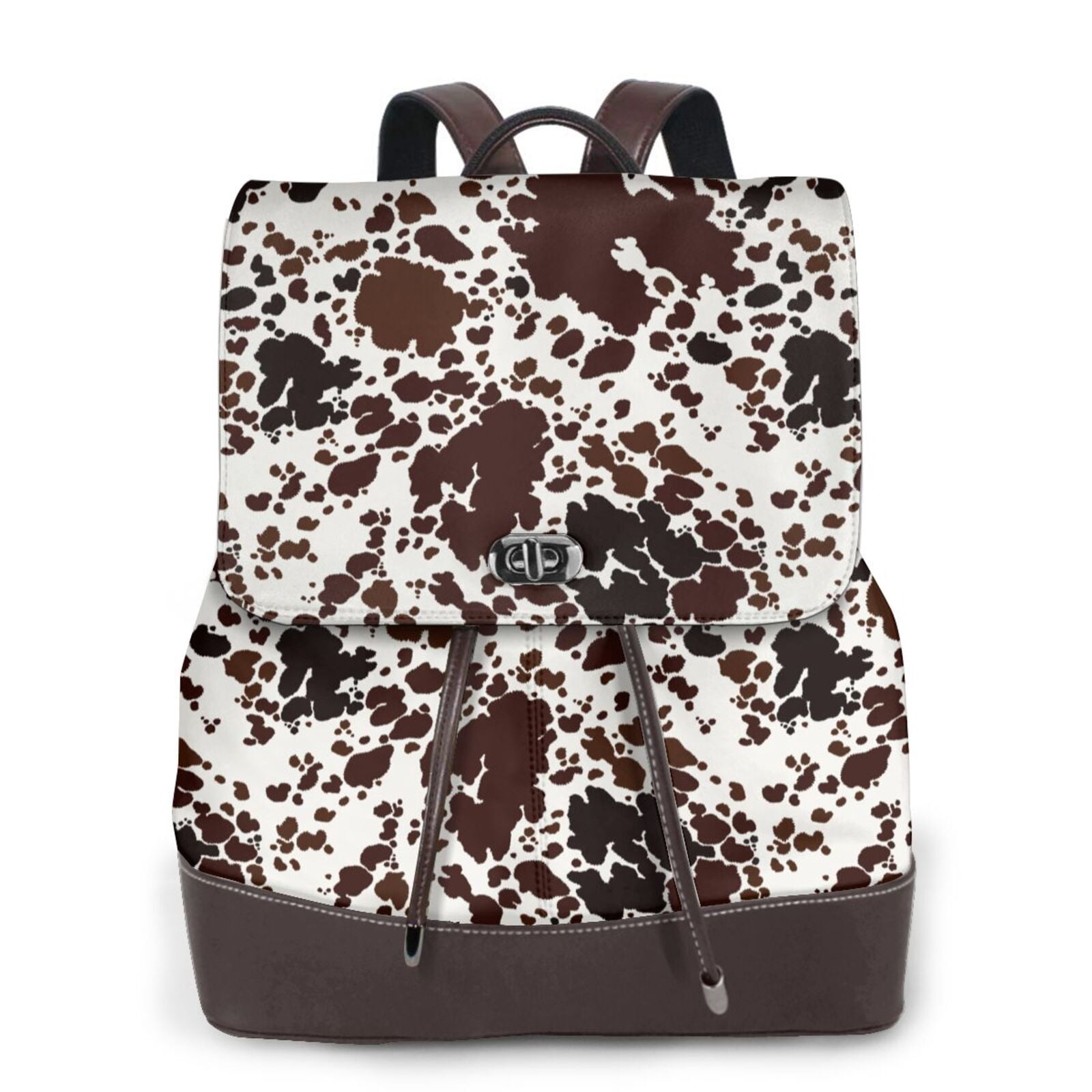 Kuqiui Cow Skin Print Leather Backpack Purse For Women Fashion Ladies Vintage Bags Casual College Travel Backpacks bag