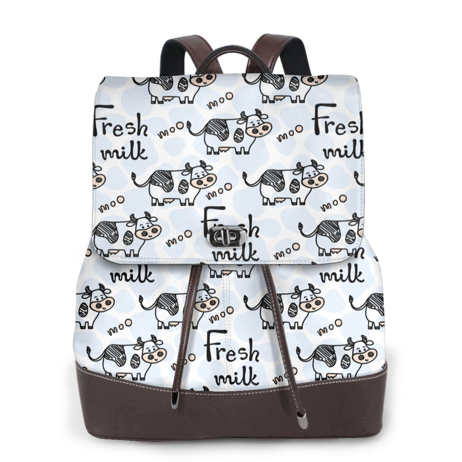 Kuqiui Cow With Fresh Milk Print Leather Backpack Purse For Women Fashion Ladies Vintage Bags Casual College Travel Backpacks bag