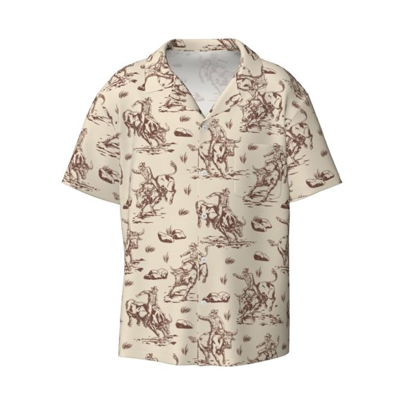 Kuqiui Cowboy Sitting On Cow Back Print Men's Button Down Shirts Short Sleeve Casual Shirts Hawaiian Shirts Vacation Wedding Shirts with Pocket-XX-Large