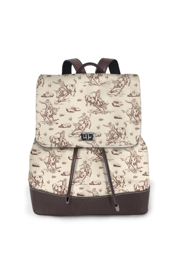 Cowboy Sitting On Cow Back Print Leather Backpack Purse For Women Fashion Ladies Vintage Bags Casual College Travel Backpacks bag