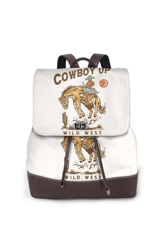 Cowboy Up Vintage Wild West Print Leather Backpack Purse For Women Fashion Ladies Vintage Bags Casual College Travel Backpacks bag