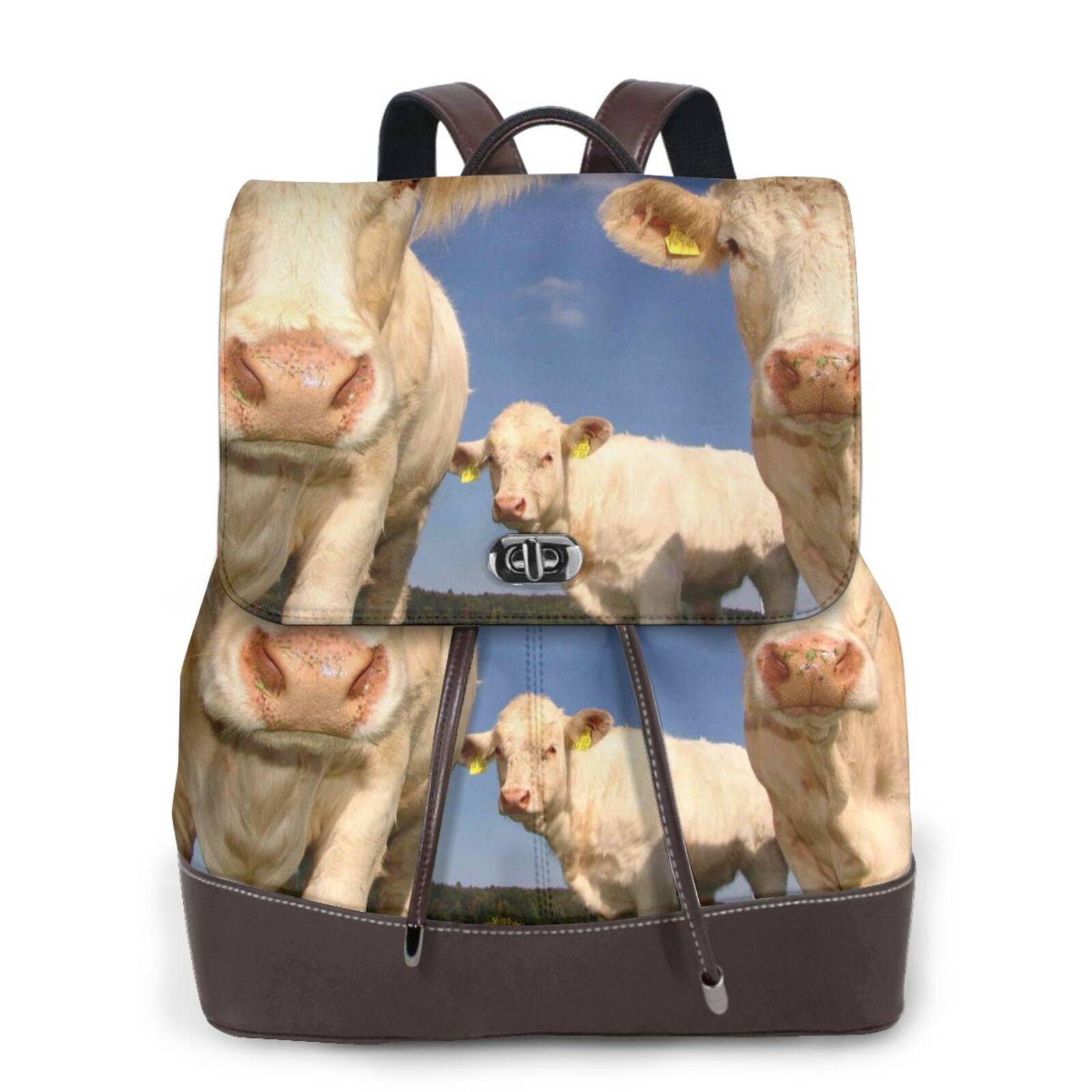 Kuqiui Cows Cattles Print Leather Backpack Purse For Women Fashion Ladies Vintage Bags Casual College Travel Backpacks bag