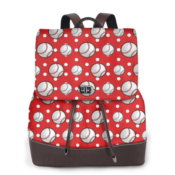 Kuqiui Cute Baseball Print Leather Backpack Purse For Women Fashion Ladies Vintage Bags Casual College Travel Backpacks bag
