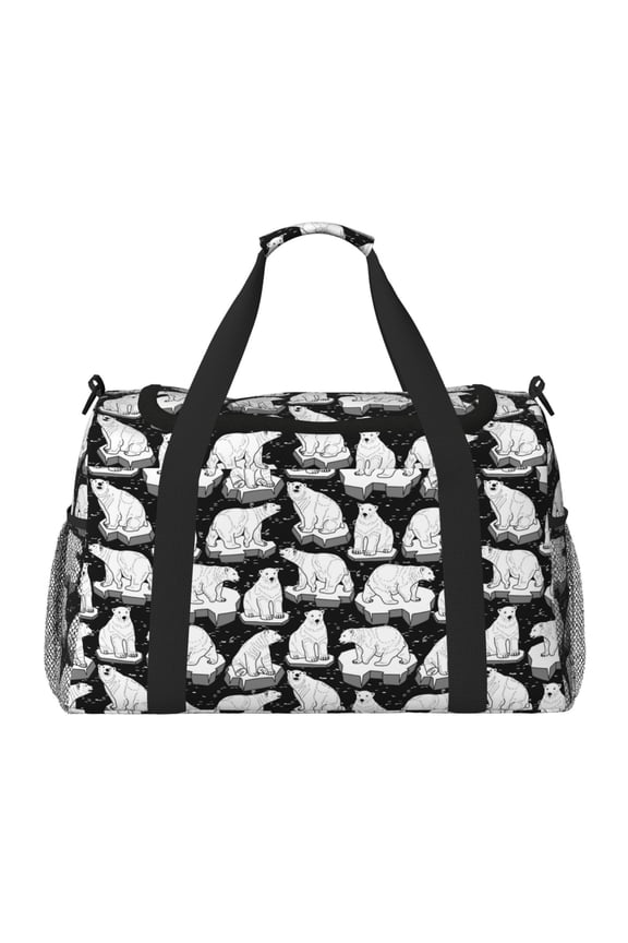 Cute Cartoon Polar Bear Print Foldable Travel Duffel Bag Tote Carry on Luggage Bag Personal item Sports Gym Bag Water Resistant Weekender Overnight Bags for Women and Men