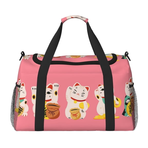 Kuqiui Cute Cat Print Foldable Travel Duffel Bag Tote Carry on Luggage Bag Personal item Sports Gym Bag Water Resistant Weekender Overnight Bags for Women and Men