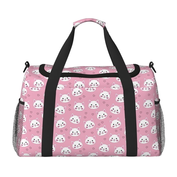 Kuqiui Cute Cat Print Foldable Travel Duffel Bag Tote Carry on Luggage Bag Personal item Sports Gym Bag Water Resistant Weekender Overnight Bags for Women and Men