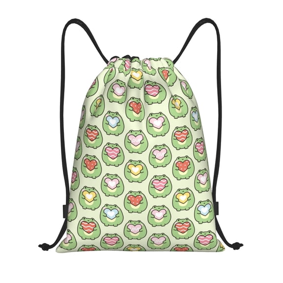 Kuqiui Cute Chubby Frog Print Drawstring Backpack Drawstring Bags,Draw String Back Bag Drawstring Bags for Sports,Gym,Travel,Swimming,Beach