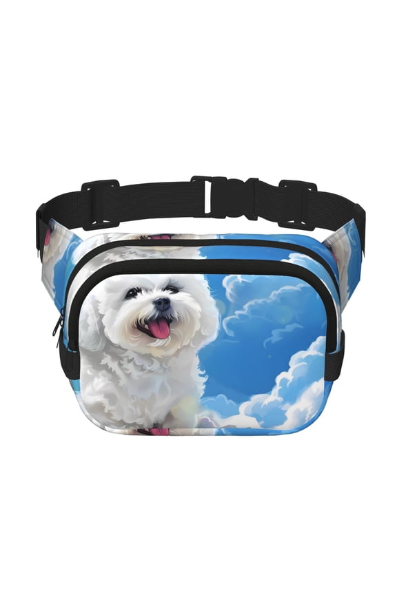Cute Cloud Bichon Frise Print Fanny Packs for Women Cross Body Waist Bag Fashionable Fanny Pack Designer Workout Hiking Waist Pack Running Travel Gym