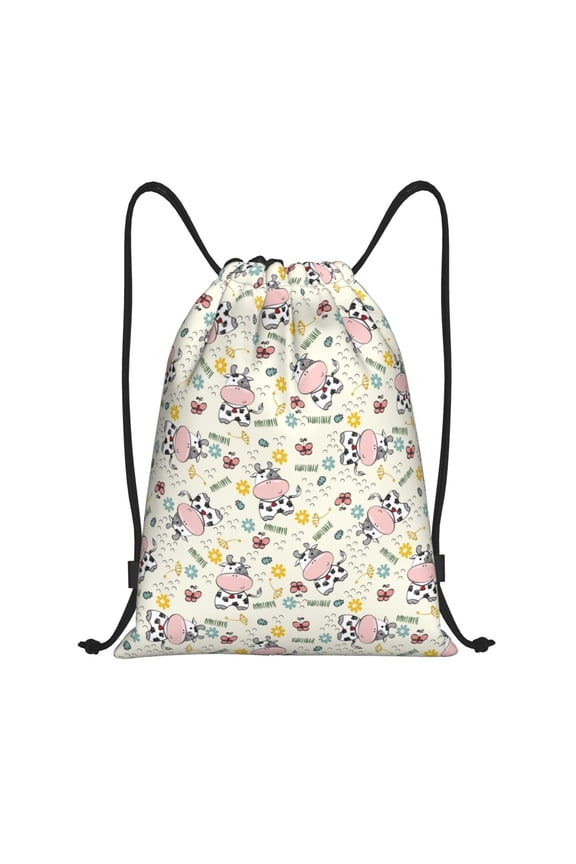 Cute Cow Print Drawstring Backpack Drawstring Bags,Draw String Back Bag Drawstring Bags for Sports,Gym,Travel,Swimming,Beach