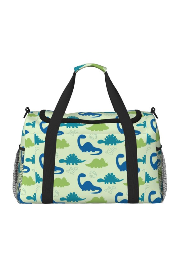 Cute Dinosaur Blue Green Print Foldable Travel Duffel Bag Tote Carry on Luggage Bag Personal item Sports Gym Bag Water Resistant Weekender Overnight Bags for Women and Men