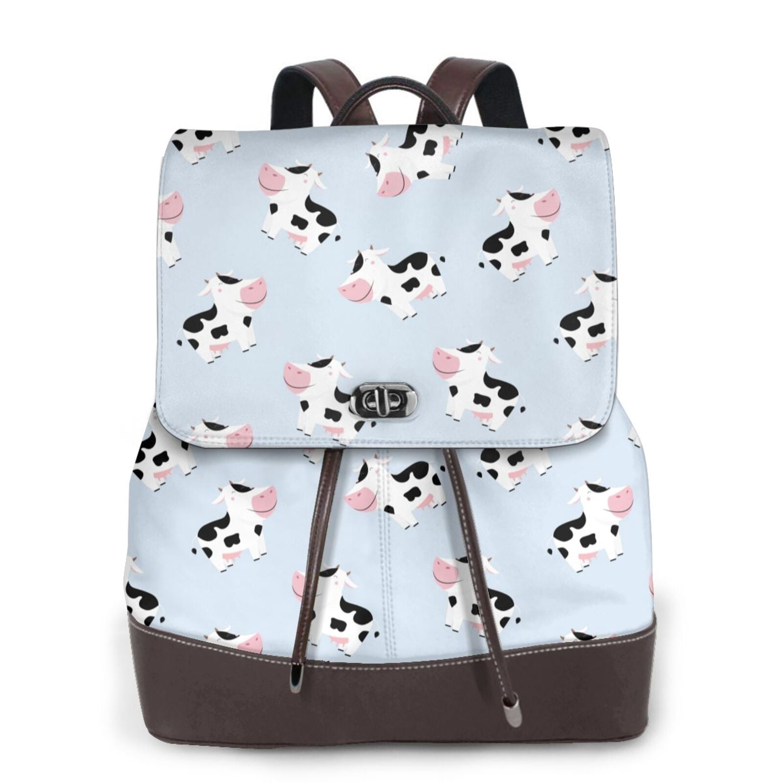Kuqiui Cute Farm Cow Print Leather Backpack Purse For Women Fashion Ladies Vintage Bags Casual College Travel Backpacks bag