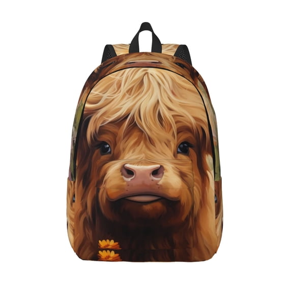 Kuqiui Cute Floral Cow Print Canvas Travel Laptop Backpack for Men Women,Business Work Rucksack College School Computer Bag Fits 15.6 Inch Notebook