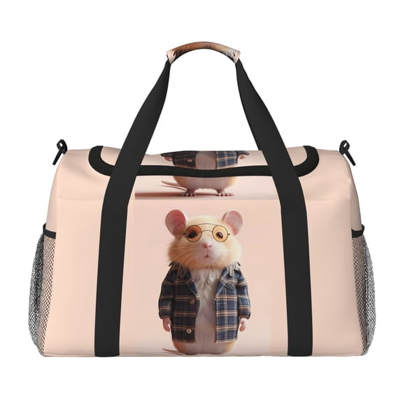 Kuqiui Cute Mouse In Glasses Print Foldable Travel Duffel Bag Tote Carry on Luggage Bag Personal item Sports Gym Bag Water Resistant Weekender Overnight Bags for Women and Men