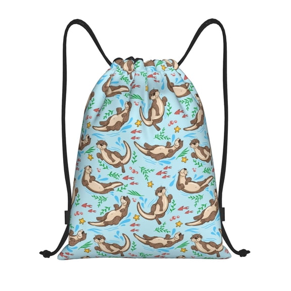Kuqiui Cute Otters Print Drawstring Backpack Drawstring Bags,Draw String Back Bag Drawstring Bags for Sports,Gym,Travel,Swimming,Beach