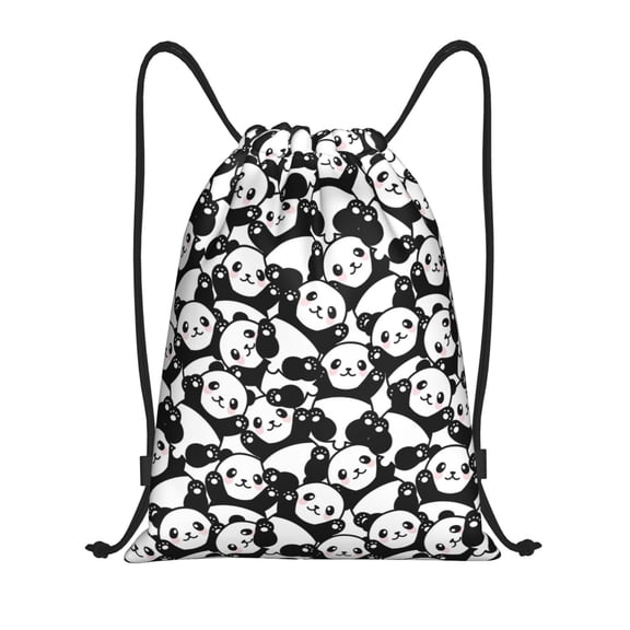 Kuqiui Cute Panda (3) Print Drawstring Backpack Drawstring Bags,Draw String Back Bag Drawstring Bags for Sports,Gym,Travel,Swimming,Beach