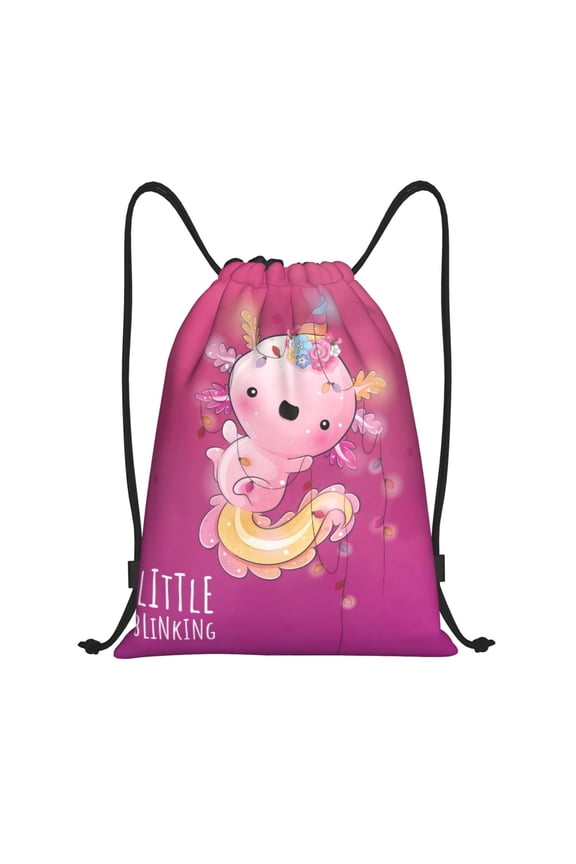 Cute Pink Axolotl A Print Drawstring Backpack Drawstring Bags,Draw String Back Bag Drawstring Bags for Sports,Gym,Travel,Swimming,Beach