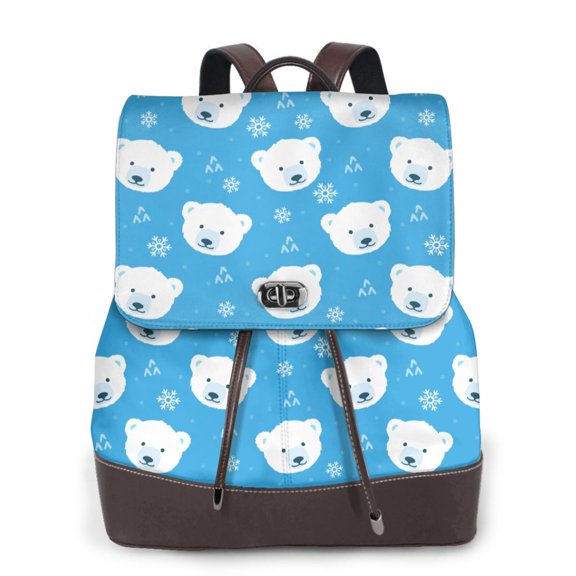 Kuqiui Cute Polar Bear Print Leather Backpack Purse For Women Fashion Ladies Vintage Bags Casual College Travel Backpacks bag