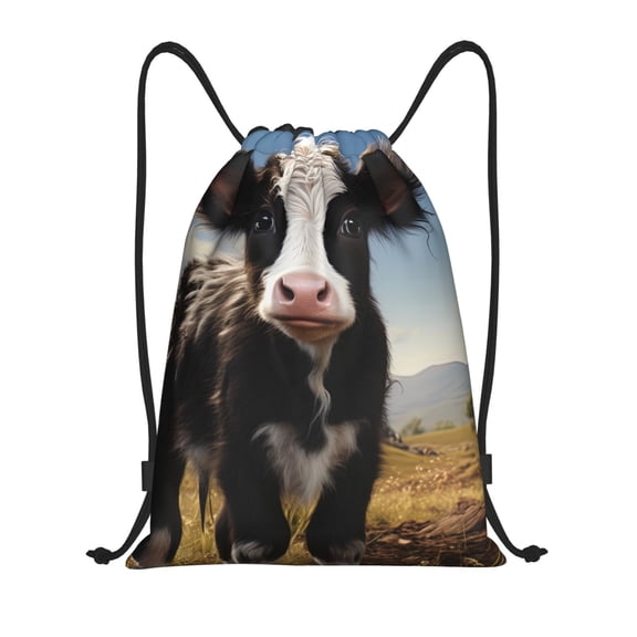 Kuqiui Cute Prairie Cow Print Drawstring Backpack Drawstring Bags,Draw String Back Bag Drawstring Bags for Sports,Gym,Travel,Swimming,Beach