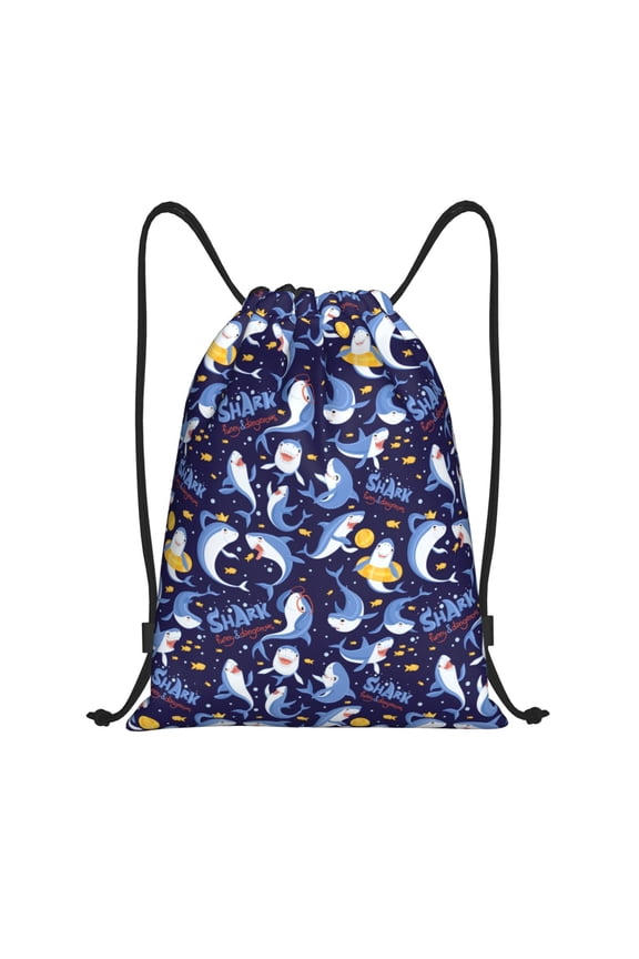 Cute Shark Print Drawstring Backpack Drawstring Bags,Draw String Back Bag Drawstring Bags for Sports,Gym,Travel,Swimming,Beach