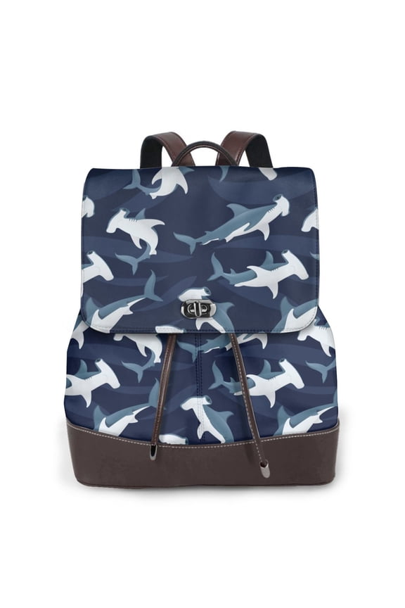 Cute Shark Print Leather Backpack Purse For Women Fashion Ladies Vintage Bags Casual College Travel Backpacks bag