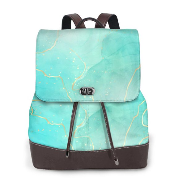 Kuqiui Cyan Mint Marble Print Leather Backpack Purse For Women Fashion Ladies Vintage Bags Casual College Travel Backpacks bag