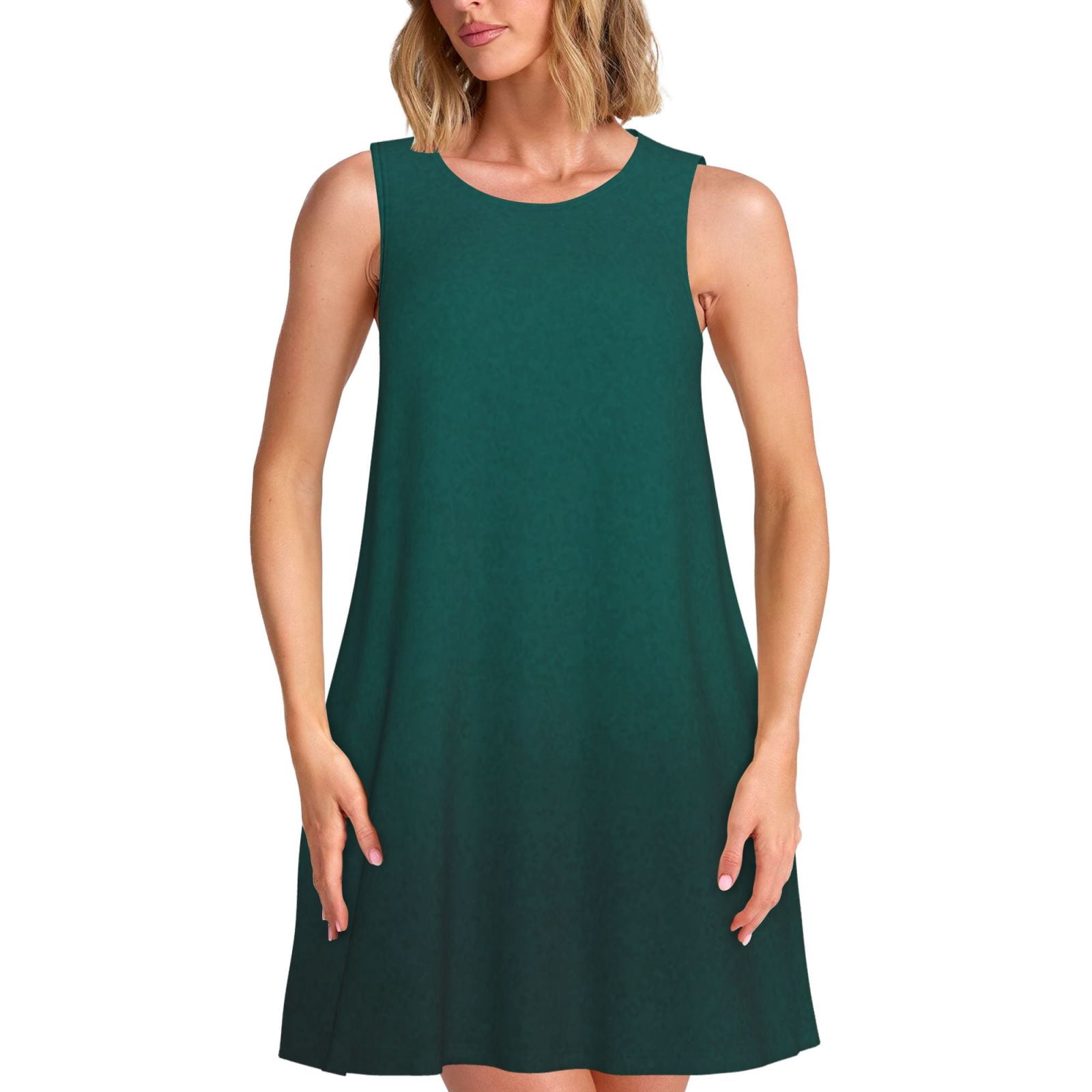 casual dark teal dress Kuqiui green for Women's Sleeveless A-Line with Pockets, Knee Length Loose Tank Dress for Summer, Size: 2XL Size:US  20W Women's Brown Dresses | fabric_cotton Turquoise The wrap style allows