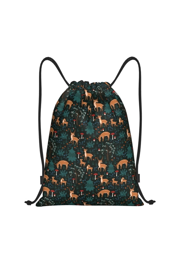 Deers In The Forest Print Drawstring Backpack Drawstring Bags,Draw String Back Bag Drawstring Bags for Sports,Gym,Travel,Swimming,Beach