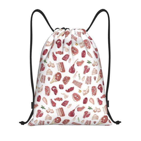 Kuqiui Different Meat Print Drawstring Backpack Drawstring Bags,Draw String Back Bag Drawstring Bags for Sports,Gym,Travel,Swimming,Beach