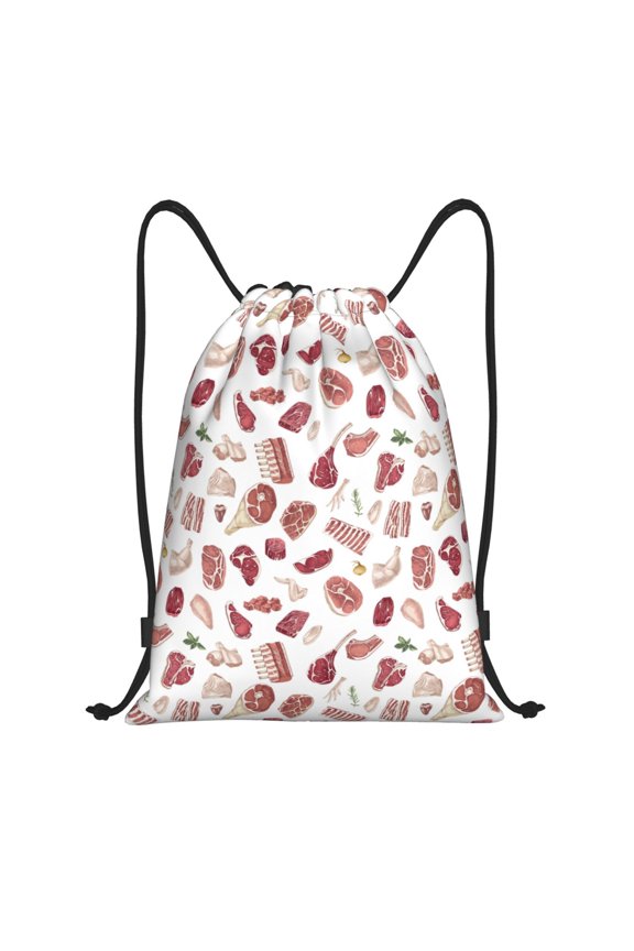 Different Meat Print Drawstring Backpack Drawstring Bags,Draw String Back Bag Drawstring Bags for Sports,Gym,Travel,Swimming,Beach