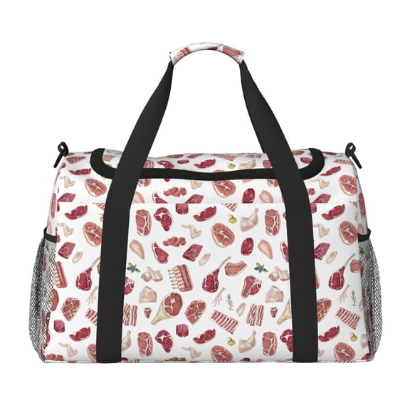 Kuqiui Different Meat Print Foldable Travel Duffel Bag Tote Carry on Luggage Bag Personal item Sports Gym Bag Water Resistant Weekender Overnight Bags for Women and Men