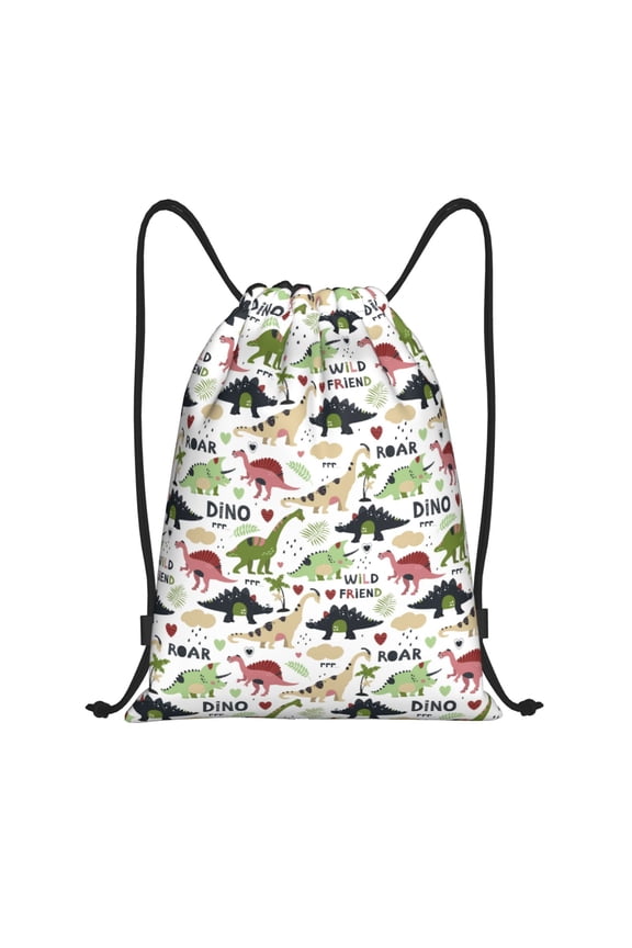 Dinosaur Print Drawstring Backpack Drawstring Bags,Draw String Back Bag Drawstring Bags for Sports,Gym,Travel,Swimming,Beach