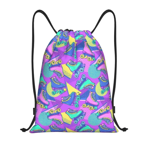 Kuqiui Disco Roller Skates Print Drawstring Backpack Drawstring Bags,Draw String Back Bag Drawstring Bags for Sports,Gym,Travel,Swimming,Beach